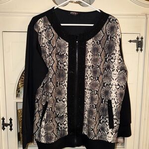 Zenith Women's Black and Cream Snake Pattern Bomber Jacket